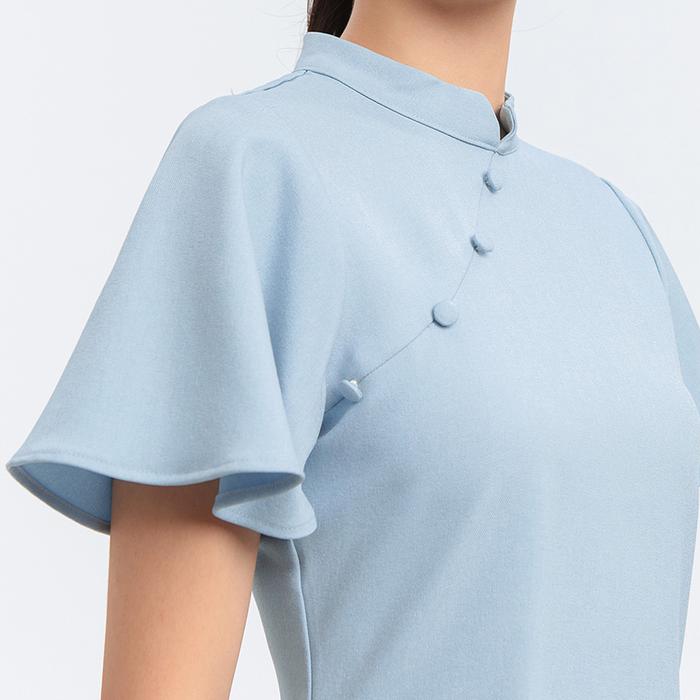 Gambar Chocochips - Artika Top / Atasan Lengan Pendek Kerah Mandarin / Lunar Collection - Blue, S dari Chocochips Boutique Kota Administrasi Jakarta Barat Tokopedia