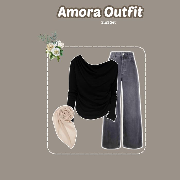 Gambar OOTD 3in1 Set Amora { April Top + Celana Jeans + Hijab } Setelan Korean Kekinian | Fashion Cewek Trending - 3in1 Set dari neganizshop_NEW undefined Tokopedia