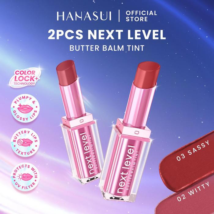 Gambar 【Exclusive Ani.happynezz】[Twinpack] HANASUI Next Level Butter Balm Tint - Color Butter Balm Tinted Lip Balm Melembabkan & Mencerahkan Bibir Lightweight & Cover Bibir Gelap Beauty Hyper Gloss Lip Balm - 02 Witty + 03 Sassy dari Hanasui undefined Tokopedia