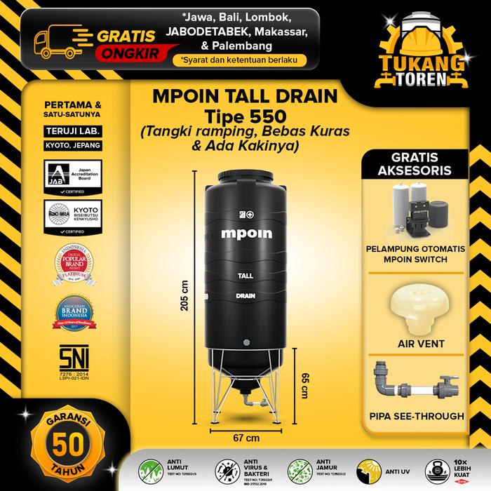 Promo Toren Tangki Air MPOIN Tipe TALL 280 - 1100 Liter Tandon RAMPING ...