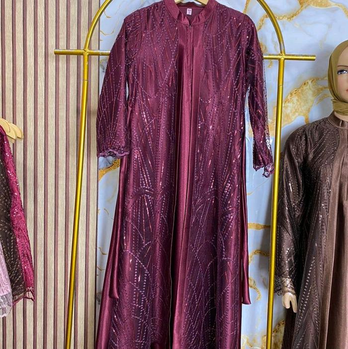 Gambar gamis kristal mix tille spingkel terbaru - burgandi, L dari Nuvus fashion undefined Tokopedia