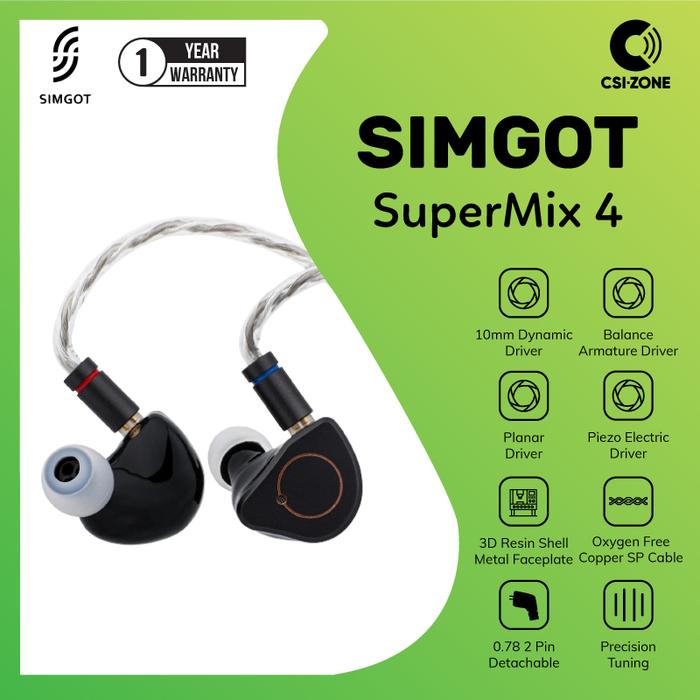 Gambar SIMGOT SuperMix 4 Hybrid Driver 1DD+1BA+1PZT+1Planar In Ear Monitor Earphone dari CSI-ZONE undefined Tokopedia