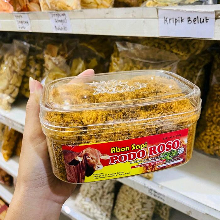 Gambar ABON SAPI PODO ROSO BERAT 250gr ORIGINAL Asli Boyolali KEMASAN TOPLES DAN KEMASAN KLIP - Toples dari Rajawali Bu Lely Snack undefined Tokopedia