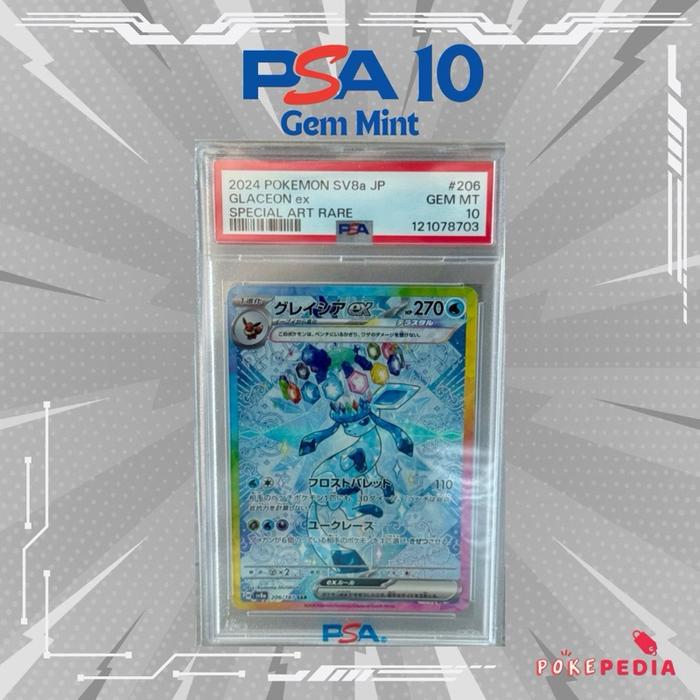 Gambar Glaceon EX ( 206/187 ) - Grade PSA 10 Gem Mint Slab - Special Art Rare ( SAR ) - SV8a Terastal Festival - Kartu Graded Pokemon TCG Trading Card Game dari Pokepedia by Fomopedia undefined Tokopedia