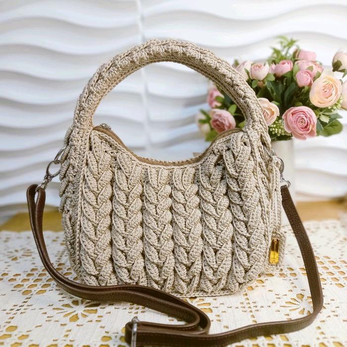 Gambar Misa Bag Handmade Crochet - Design 1 handle kulit asli dari Rurum's Handmade undefined Tokopedia