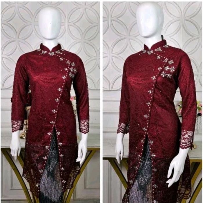 Gambar Kebaya Janggan Brokat Dengan Full Furing Dengan Resleting Depan Cocok Untuk Acara Pernikahan,Pesta,Kondangan,Dan Wisuda Dress Mewah Cantik Setelan Wanita - maroon, m, atasan saja dari pikolo collection undefined Tokopedia