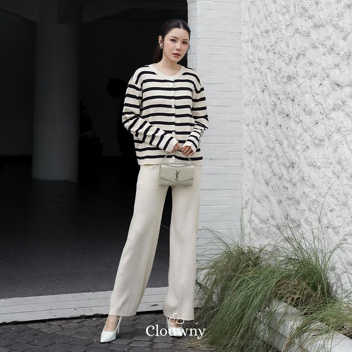 Gambar Clouwny Stella Longsleeve set Setelan Celana Wanita Premium Knitt Panjang Atasan Baju Dewasa Motif kulot - Cream dari CLOUWNY undefined Tokopedia