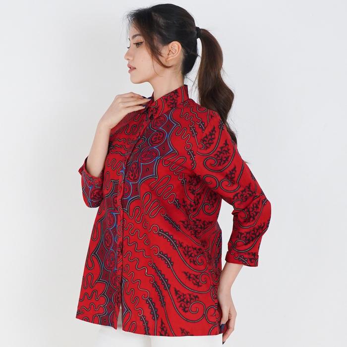 Gambar DANAH HADI - Blouse Batik Lengan Panjang Berkancing Motif Lengko Manggar - 4LGMGR.78.1224 - Merah - M dari Batik DanarHadi undefined Tokopedia