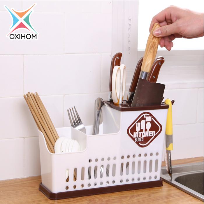 Gambar Oxihom Tempat Pengering Sendok Garpu Pisau Sumpit Dapur Drain Holder Plastik Rack - White dari Oxihom undefined Tokopedia