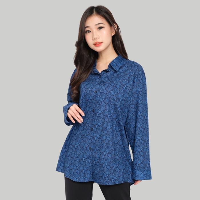 Gambar Monellina 50171 Kemeja Batik Oversize Wanita Lengan Panjang - NAVY, XXL dari Monellina Fashion undefined Tokopedia