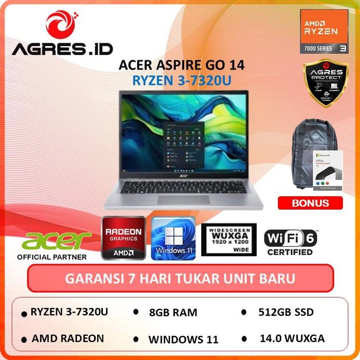 Gambar ACER ASPIRE GO 14 AG14 21P AMD RYZEN 3 7320U 8GB 512GB w11+ohs - Non Bundle, WINDOWS 11 HOME dari AGRES ID undefined Tokopedia