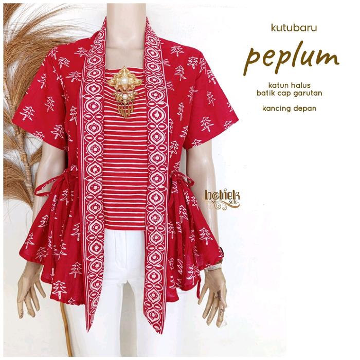 Gambar Kutubaru Batik. Baju Natal. Blus Batik Natal. Atasan Baju Batik Cinde Peplum Kancing Depan Busui - Merah, S 92cm dari soulofbatik undefined 3 Tokopedia