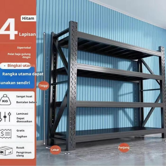 Gambar AK-rak gudang, rak berlapisan untuk penyimpanan, rak  rumah tangga, rak penyimpanan paket, rak baja kombinasi berkapasitas berat untuk gudang。 Furniture Furniture Furniture Furniture - 4L 120_60CM-hitam dari AKEA.MALl.id undefined Tokopedia