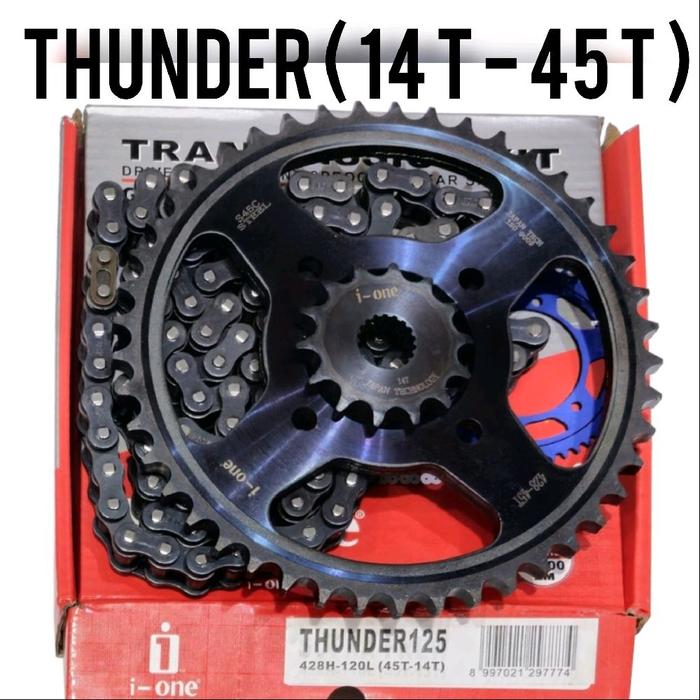 Gambar i-one PAKET GEAR SET THUNDER 125 GIR SET THUNDER 125 SPROCKET SET THUNDER Motorcycle CHAIN KIT THUNDER-125 428-120L 14T-45T Gear Depan & Belakang UK 428-120L Rantai Sepeda dari ALYA MOTOR PARTS undefined Tokopedia