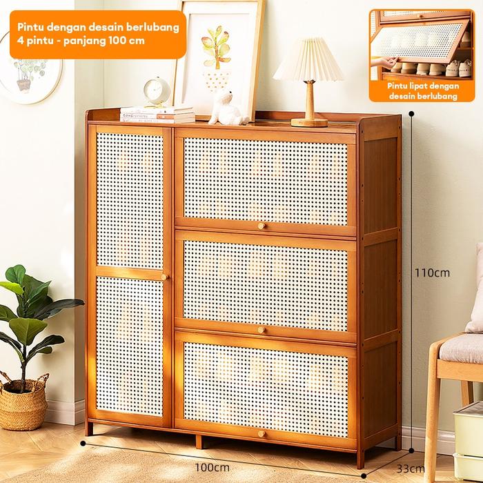 Gambar LOVE Rak Sepatu Susun Tertutup Lemari Sepatu Rotan Lemari Sepatu Kayu Minimalis Serbaguna Jaring Bernapas Simple Shoe Cabinet Sederhana dan cantik storage cabinet lemari sepatu aesthetic lemari rotan aesthetic - 4Pintu 100*33*110CM dari LOVELY HOME1 undefined Tokopedia
