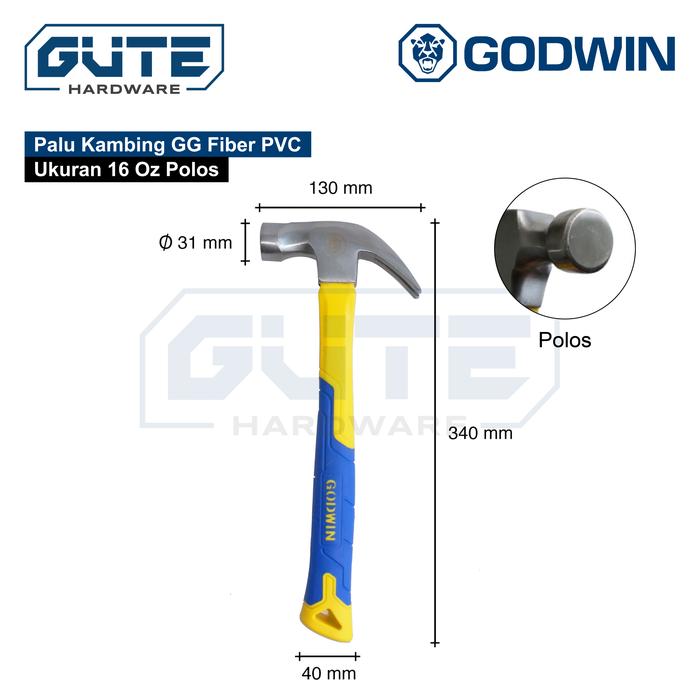 Gambar Palu Kambing Gagang Fiber / Claw Hammer Godwin Carbon Steel Asli! - GWN PVC 16 Oz Polos dari Gute Hardware undefined Tokopedia