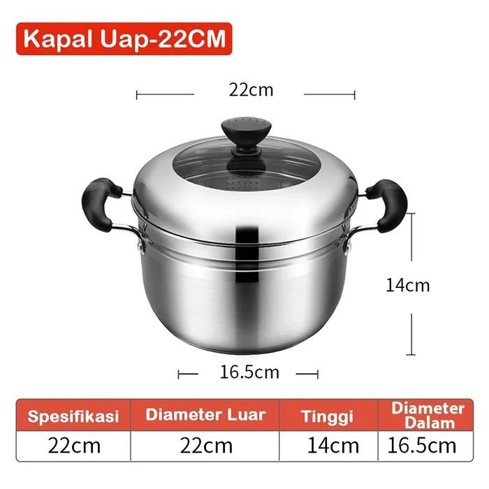 Gambar Panci Kukus Stainless Steel Multifungsi - Untuk Mengukus, Merebus Sup & Memanaskan Nasi, Berkualitas Tinggi - 22 CM dari nanwei.id undefined Tokopedia