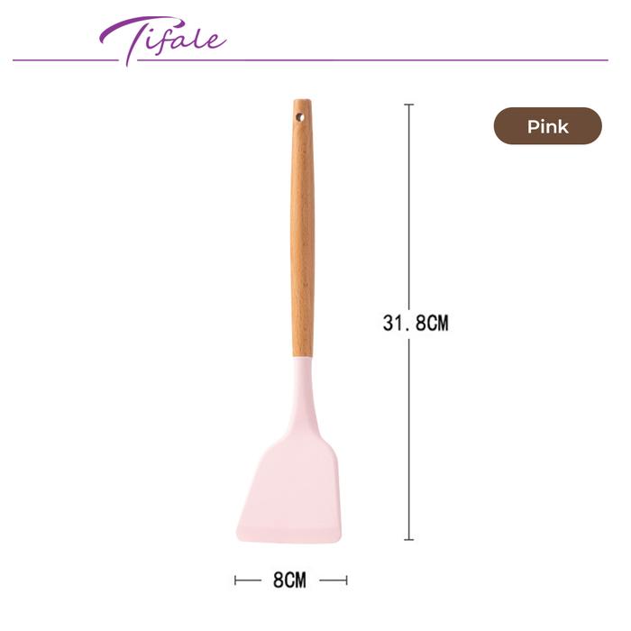 Gambar Tifale Silicone Utensil Spatula / Spatula Silicon / Utensile Turner / Sutil Silikon Tahan Panas - Pink dari tifale.id undefined Tokopedia