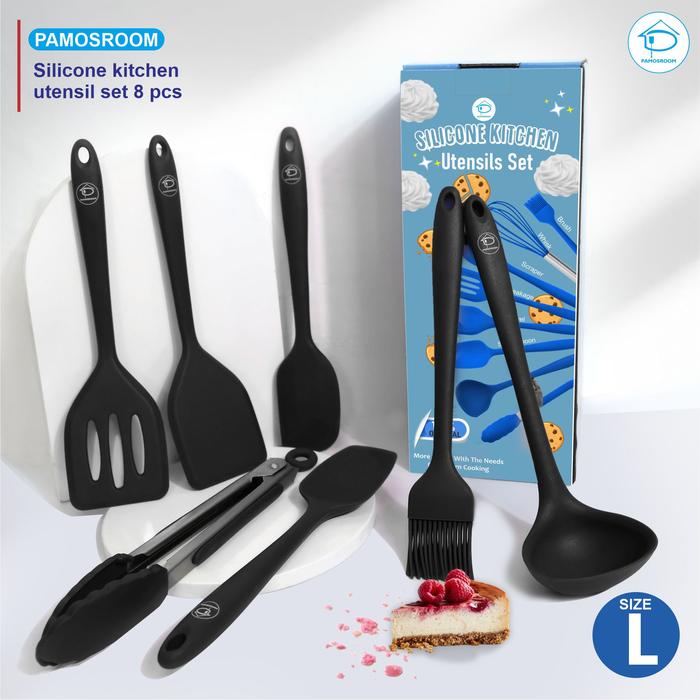 Gambar Pamosroom Baking Props 1Set 8pcs Alat Masak Spatula Sutil Silikon Tahan Panas Silicone Kitchen Utensils 8pcs in 1set Peralatan Set - Hitam dari pamosroom undefined Tokopedia