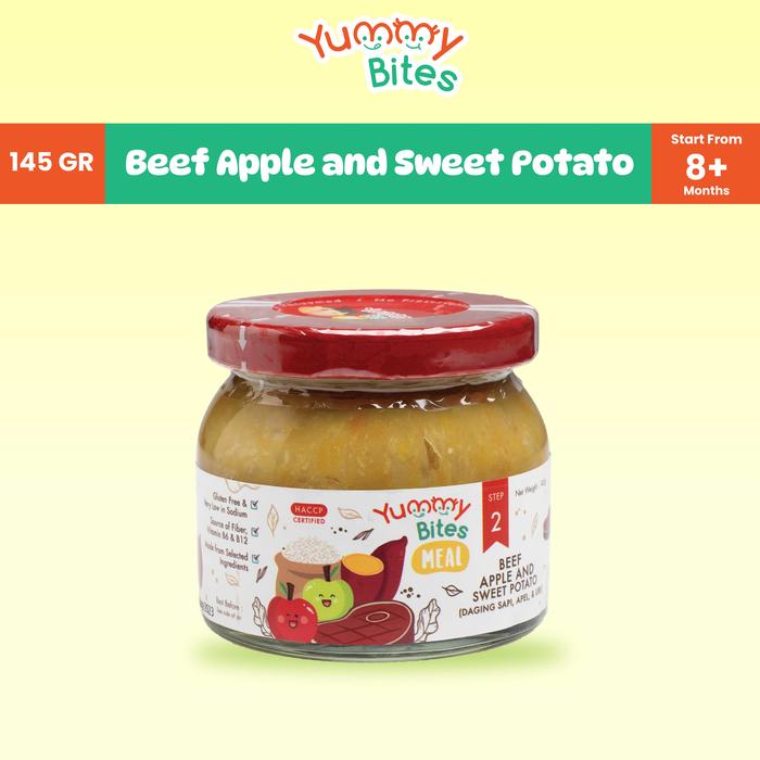 Gambar Yummy Bites Meal Step 2/ 145 GR/ Makanan Bayi/ MPASI Baby - Beef, Apple & Sweet dari Yummy Bites undefined Tokopedia