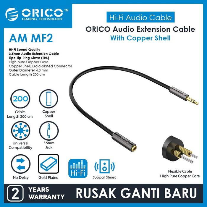 Gambar ORICO Audio Cable Extension 3.5mm Copper Shell 200cm - AM-MF2-20 - Audio Cable-200cm dari ORICO INDONESIA Official Shop undefined Tokopedia