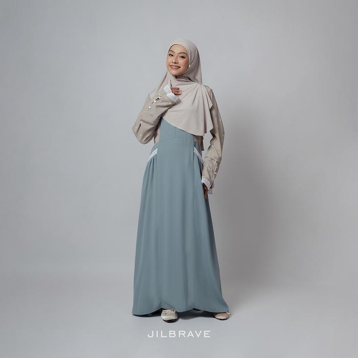 Gambar JILBRAVE Risya Dress Gamis Baju Feminine Kombinasi Motif Bunga Elegant Chic Look Muslim Syari Mewah dengan Lace & Zipper Depan - Risya Dress - Green, S dari Jilbrave Shop undefined Tokopedia