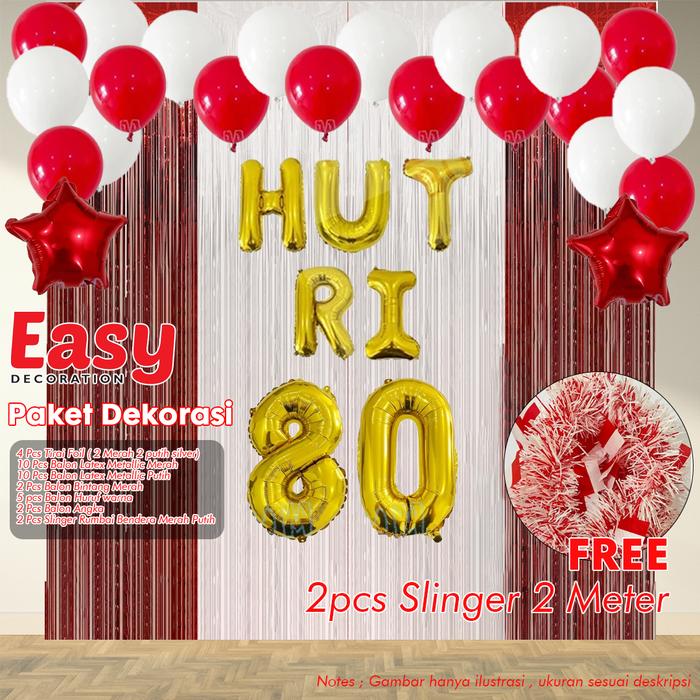 Gambar Paket Dekorasi Hiasan Promo HUT RI 80 Dekorasi Hiasan 17 Agustus Dekorasi Kemerdekaan Balon Foil Tirai Merah Putih - HUT-RI GOLD dari Easy Decoration undefined Tokopedia