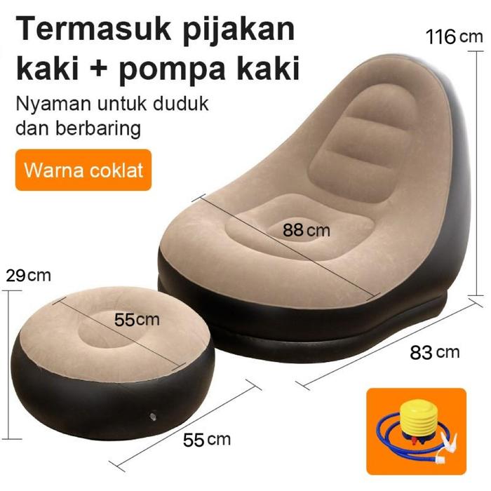 Gambar SOFA ANGIN SANTAI FREE PUMP Versi besar Kursi Santai dengan Pijakan Kaki, Sofa Tiup, Portabel，Sofa berkemah luar ruangan, sofa portabel, mudah disimpan, tidak memakan tempat - Coklat-foot dari Awan Asri Mall undefined Tokopedia