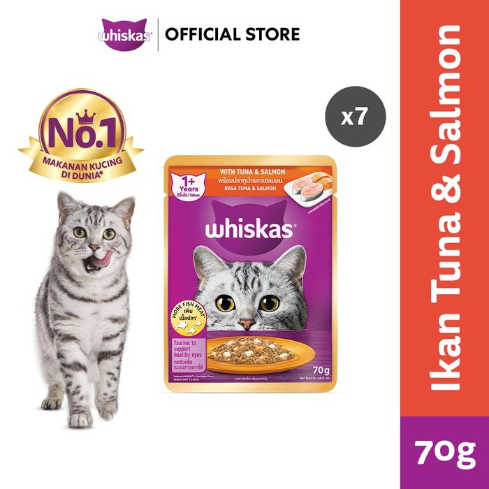Gambar WHISKAS Pouch Makanan Basah Kucing Dewasa - Semua Rasa - 70g (7 Pack) - Tuna & Salmon dari Whiskas Pedigree Indonesia Kota Bekasi Tokopedia