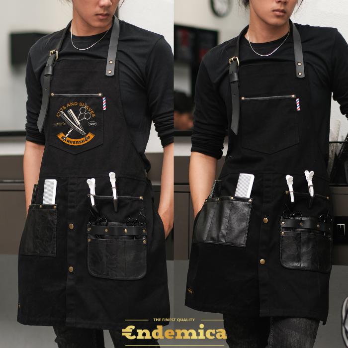 Gambar Full apron barbershop celemek cukur rambut apron barista celemek cafe kanvas & high quality syntetic for barberman,barbershop,barista model tali silang - BBL Hitam dari Endemicastore undefined Tokopedia