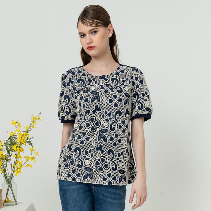 Gambar *Ready Stok* SISTER'S - Atasan Brukat Katun Kombi Kaos C1536 (CAP) - Navy, M (T2) dari Sisters Fashion Group undefined Tokopedia