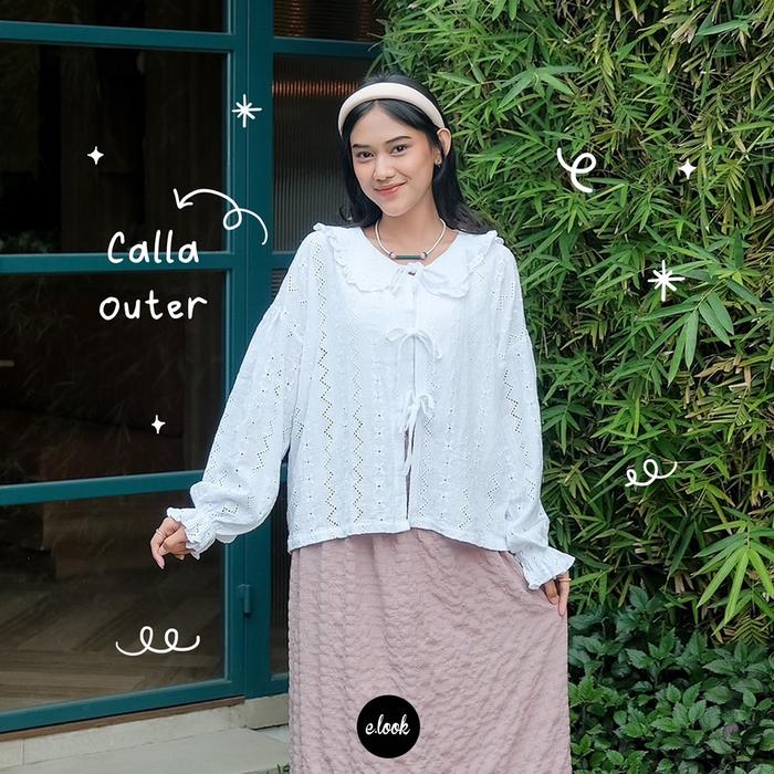 Gambar E.Look Bloom Embroidery Series - Koleksi Outer Polos Putih Kain Bordir Elegan - Calla Outer dari Elook undefined Tokopedia