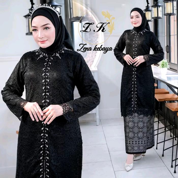 Gambar Kebaya Tunik Brokat Payet Set Rok Lilit Songket Kebaya Modern Wanita Kebaya Seragaman Pesta Baju Kebaya Lamaran Atasan Kebaya Wisuda Dress Kebaya Kondangan Mewah Lengan Panjang - Hitam, Kebaya + Rok + Selendang, M dari ZENA KEBAYA. undefined Tokopedia
