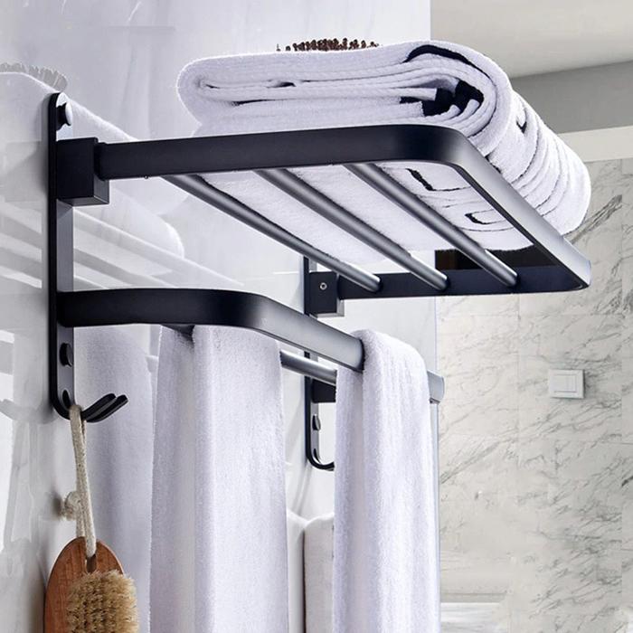 Gambar AUTENTIK Rak Kamar Mandi Gantungan Handuk Hotel Modern Minimalis Aluminium Warna Hitam 2 Susun Anti Air Tahan Karat - Hitam B04-1  dari AUTENTIK HC undefined Tokopedia