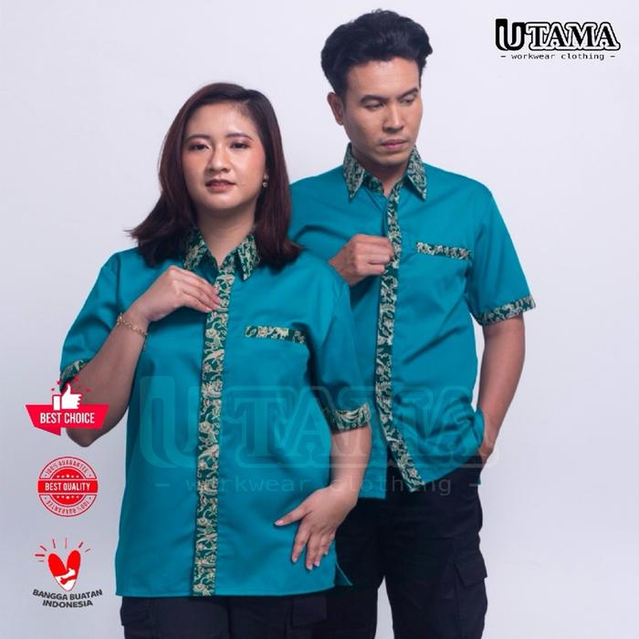 Gambar Kemeja Kerja Batik - Baju Kerja Batik Karyawan - Seragam Kerja Catering - Seragam Kerja Formal - Batik Tourquise (MJ), XL dari Pusat Seragam Surabaya undefined Tokopedia