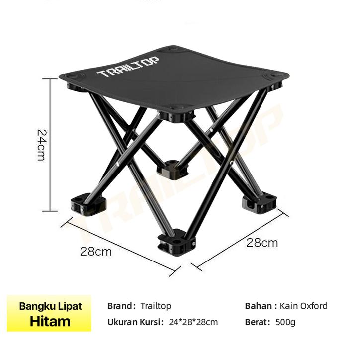 Gambar [READY] TrailTop Kursi Lipat Outdoor Portable Bangku Lipat Serbaguna Kursi Lipat Mancing Mini Tanpa Sandaran Camping - Hitam dari Trailtop OfficiaI Stor undefined Tokopedia