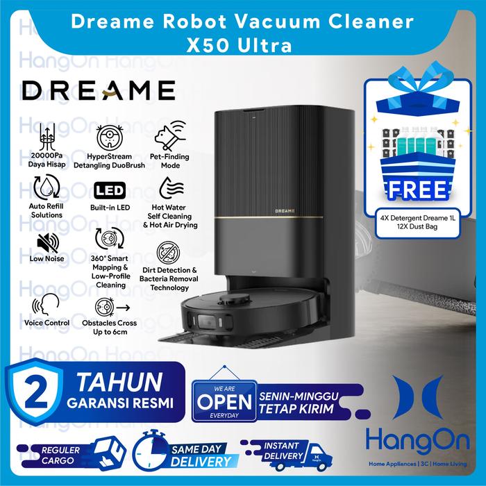 Gambar Dreame X50 Ultra Robot Vacuum Cleaner Hot Water Self Cleaning Vakum Hot Air Mop Drying - Black dari HangOn Official Store undefined Tokopedia