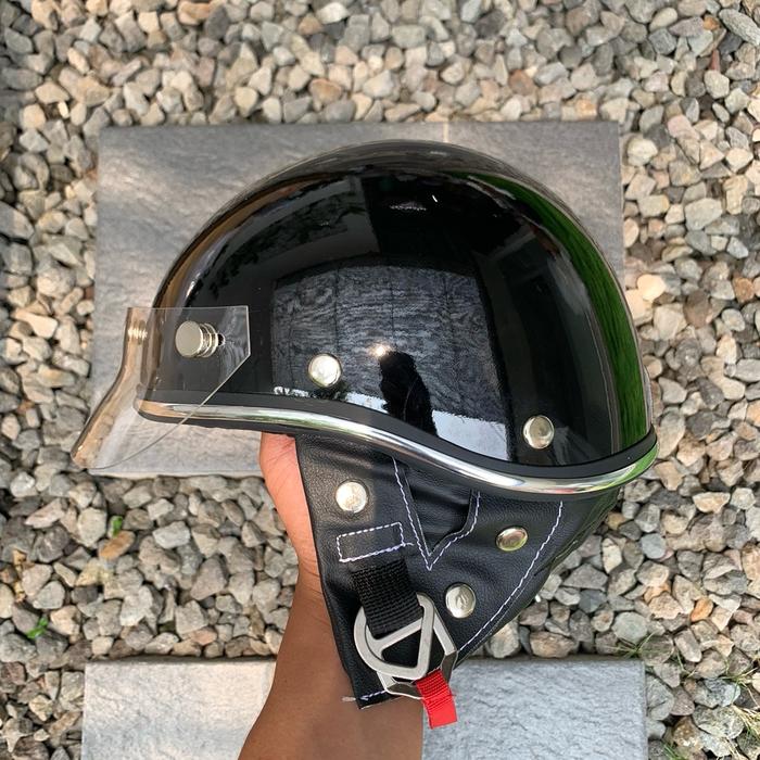 Gambar Helm choper vintage bonus topi - hitam glosy, hitam, size xl (list hitam) dari RUZHELMET undefined Tokopedia