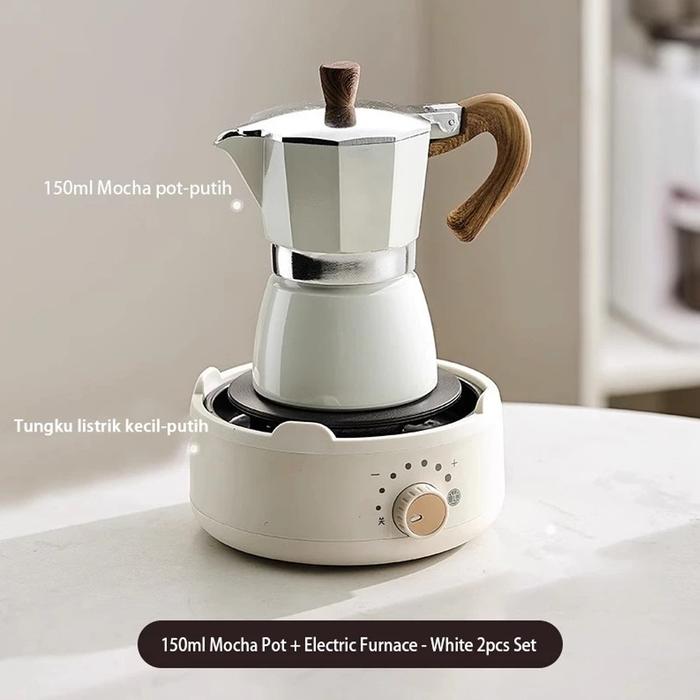Gambar COD Set Mocha Pot Espresso Pot Moca Pot Tungku Listrik Set Mesin Gerinda Manual Mocha Coffee Pot Teko Kopi Mocca Pot 150ml/300ml - Putih-150ml-2pc Set dari Vivian's Store undefined Tokopedia