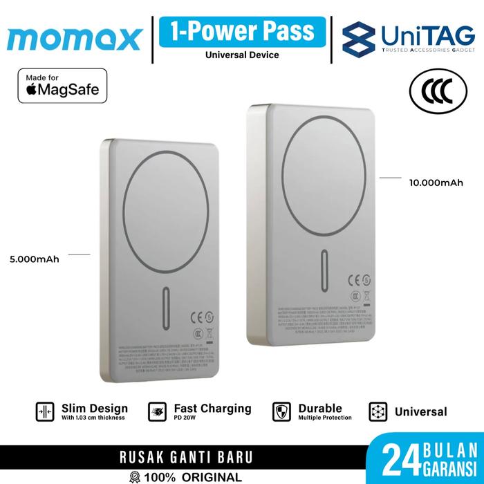 Gambar Momax Powerbank 1-Power Pass CCC Wireless Magsafe Fast Charging Type C Momax 10000mAh 5000mAh PD - Titanium, 5000mAh dari Momax Indonesia undefined Tokopedia