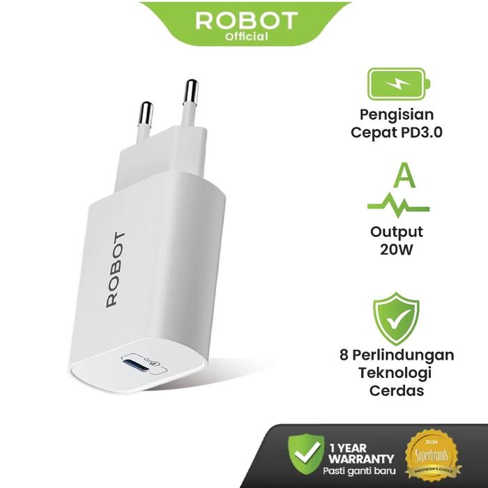 Gambar ROBOT RT-L6 Adaptor Charger Fast Charging 20W Power Delivery 3.0 untuk iPhone dan Android Colokan Kepala Charger Type C Original - [BISA COD] - RT-L6 dari ROBOT PC INDONESIA undefined Tokopedia