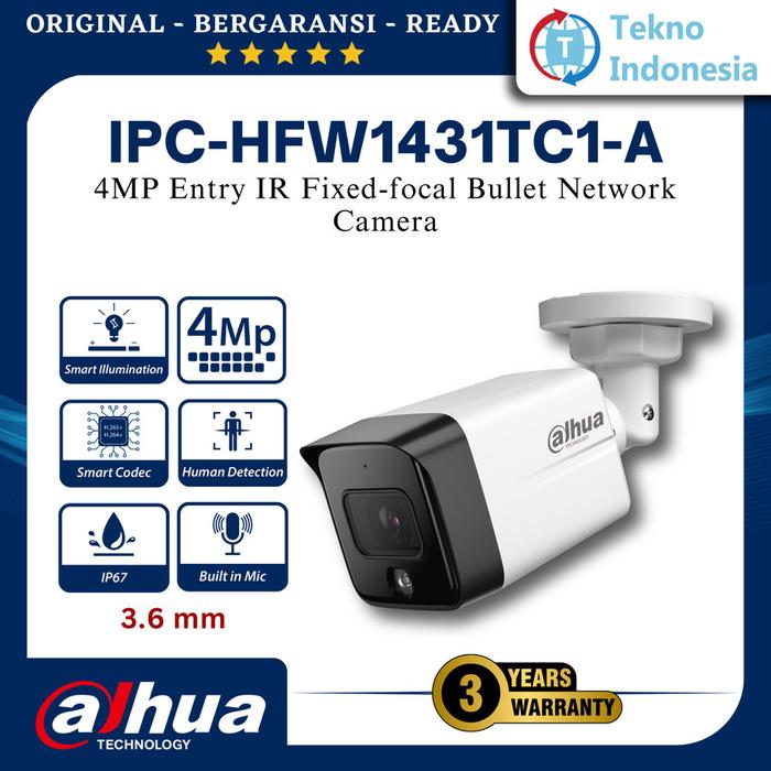 Gambar Dahua IPC-HFW1431TC1-A 4MP Audio IR Fixed focal Bullet IP Camera Cctv Outdoor Smart Digital dari Tekno Indonesia undefined Tokopedia