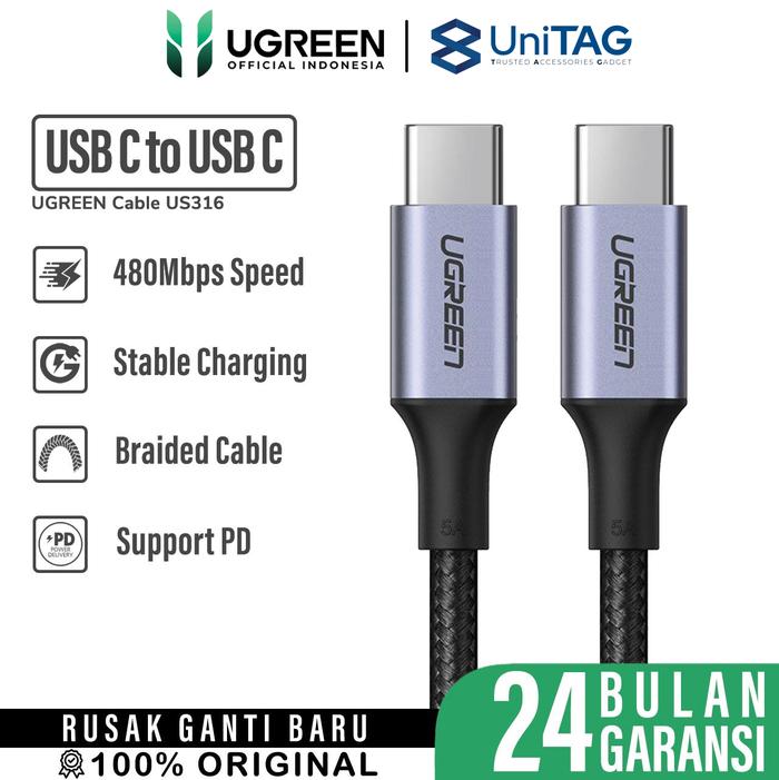 Gambar Cable Data USB Type C to Type C UGREEN US316 Braided PD Fast Charging Charger Kabel - 3m, Black dari Ugreen Indonesia by UniTAG undefined Tokopedia