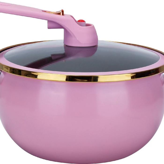 Gambar [10.10 SALE] TEXANIA Panci Presto Stainless Steel Anti Lengket Kapasitas 3,5 Liter Diameter 24cm Kitchenware Cooker - Pink dari Texania house ware store undefined Tokopedia
