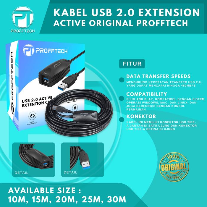 Jual KABEL USB EXTENSION AKTIVE. 2.0. (20 Meter). Original ProffTech ...