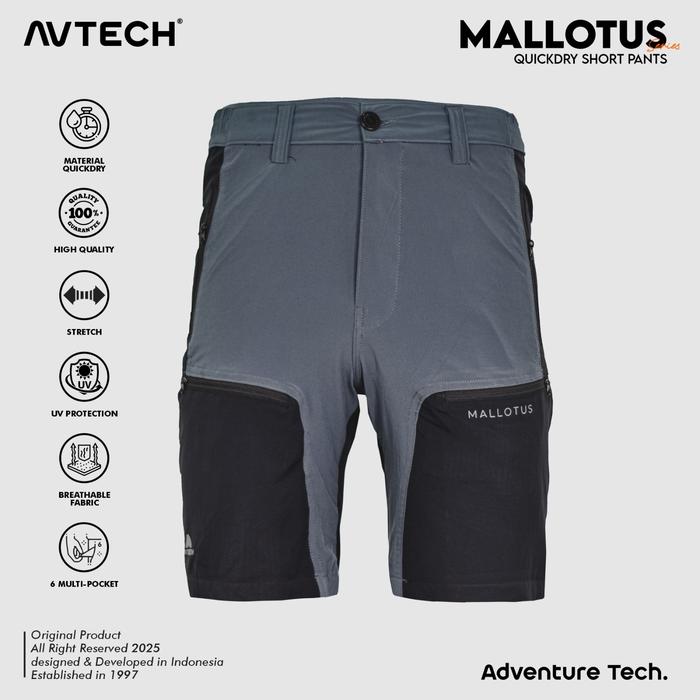 Gambar AVTECH - Celana Pendek Pria Wanita Sepeda Outdoor Hiking Gunung Trekking Casual Harian Quick Dry - MALLOTUS - Abu, XL dari Avtech Adventure Technology undefined Tokopedia