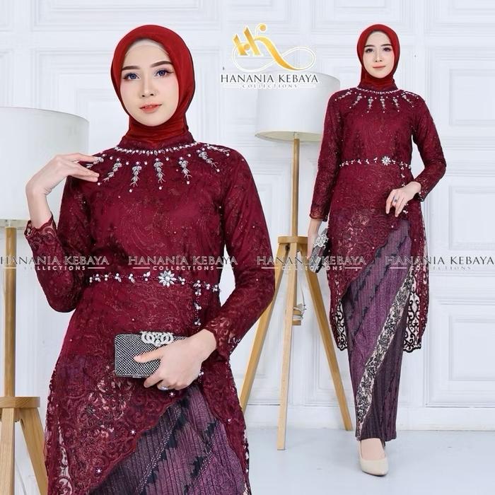 Gambar Kebaya Tulle Kejora Belah Pinggir / Kebaya Wisuda / Kebaya Brukat Tile Payet - Burgundy, Atasan M dari Diana Kebaya undefined Tokopedia