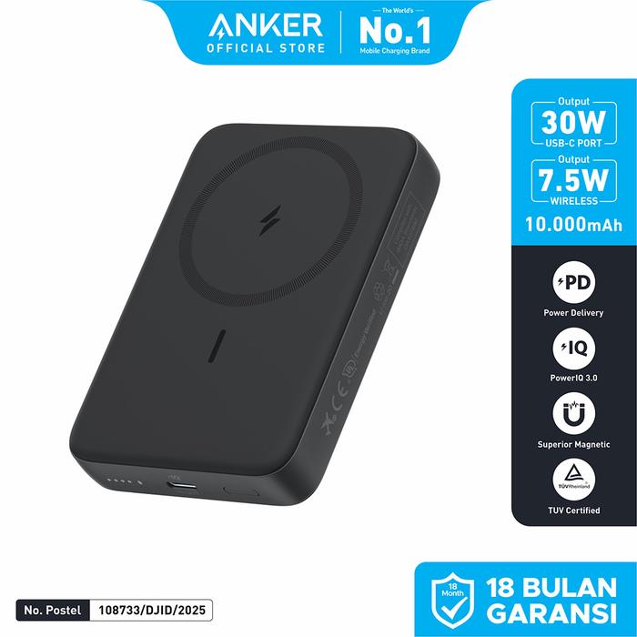 Gambar Anker Zolo Magnetic Power Bank Compact 10,000mAh Wireless Portable Charger with 30W Max Fast Charging, Skin-Friendly and Durable Battery Pack for iPhone 16 15 14 - A1684 - Hitam dari Anker Surabaya undefined Tokopedia