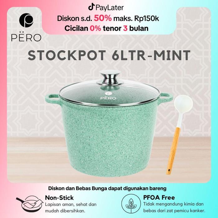 Gambar [IN HOUSE FLASH SALE] Pero Stock Pot Panci Gentong 24cm with Glass Lid / Panci Granite Anti Lengket / Panci Granite Besar Kapasitas 6 Liter Anti Lengket Kitchenware - Creamy dari Pero Indonesia undefined Tokopedia