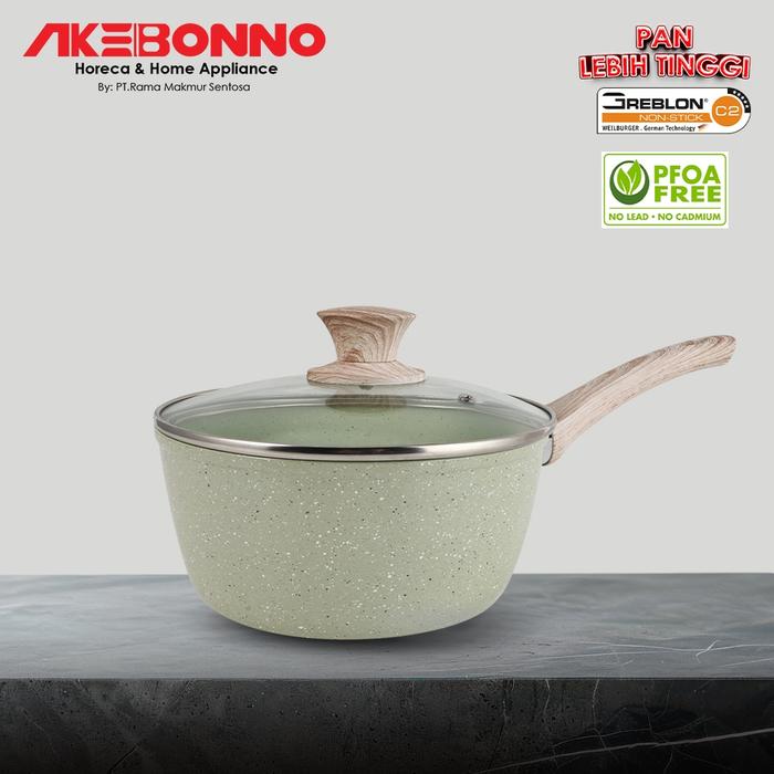 Gambar AKEBONNO - Sauce Pan Greblon Diecast/Panci Sup/Saus/Susu dengan Tutup Anti Lengket Mint Stone 20Cm - Mint dari Akebonno undefined Tokopedia